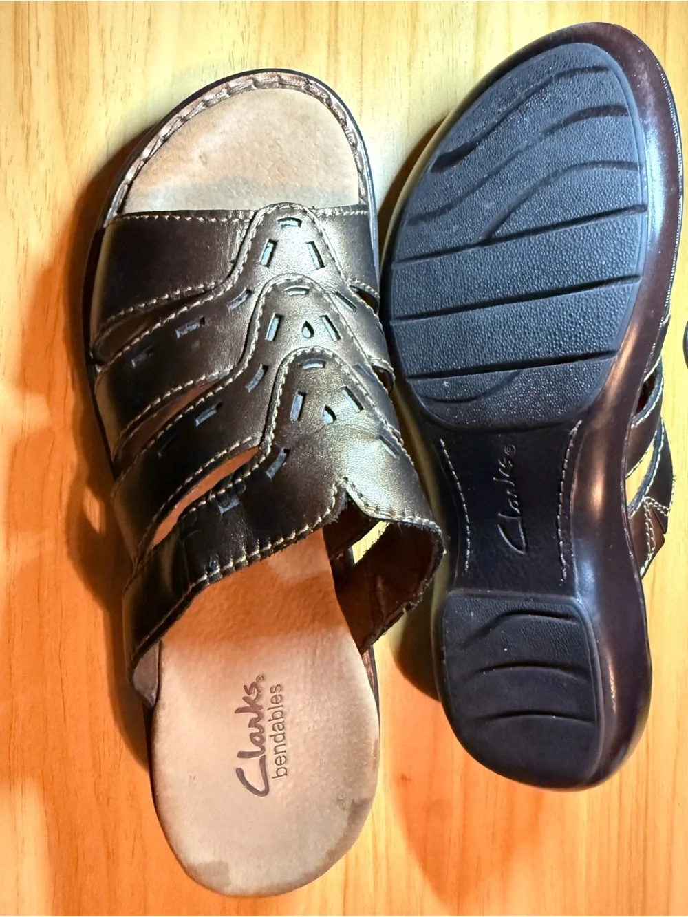 Clarks Brown Leather Women's Slide Sandals
